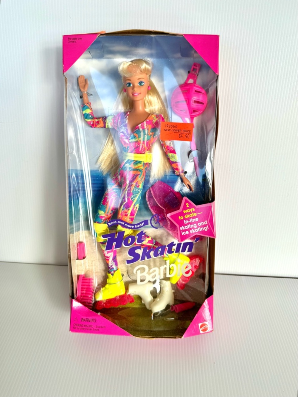 🩷NIB. Barbie Hot Skatin' Rollerblade Doll in Neon Multicolor Outfit -1994